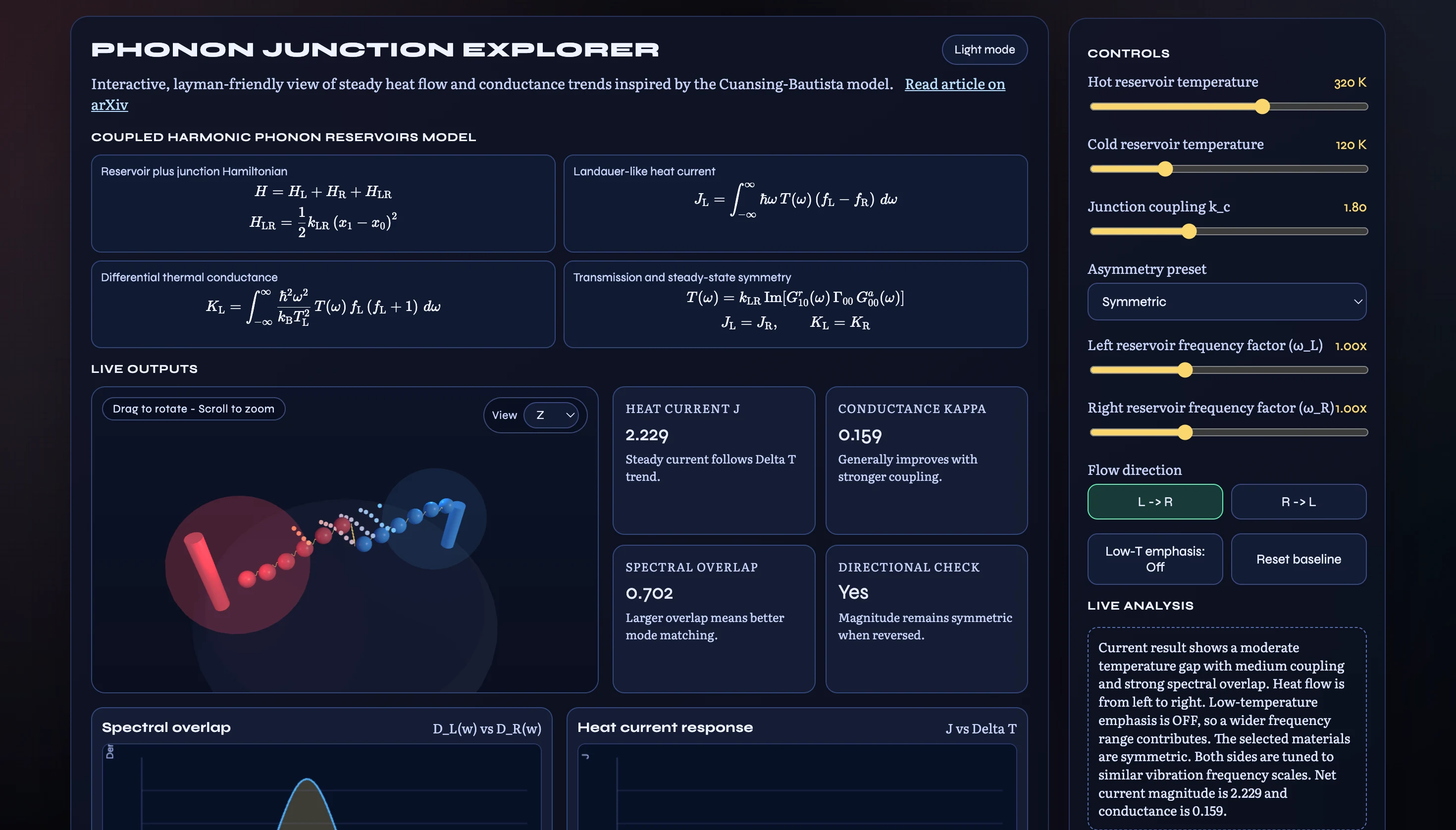 Phonon Junction Explorer interface